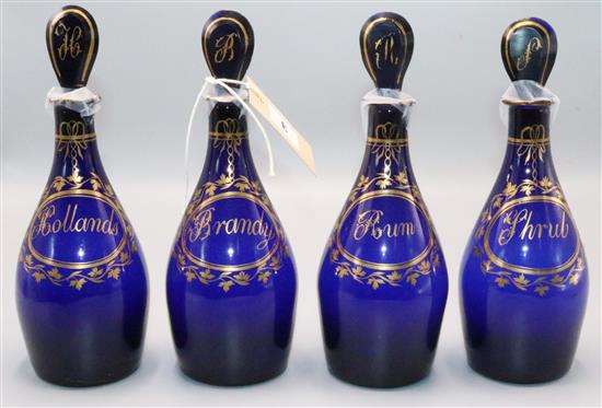 Set 4 Bristol Blue decanters